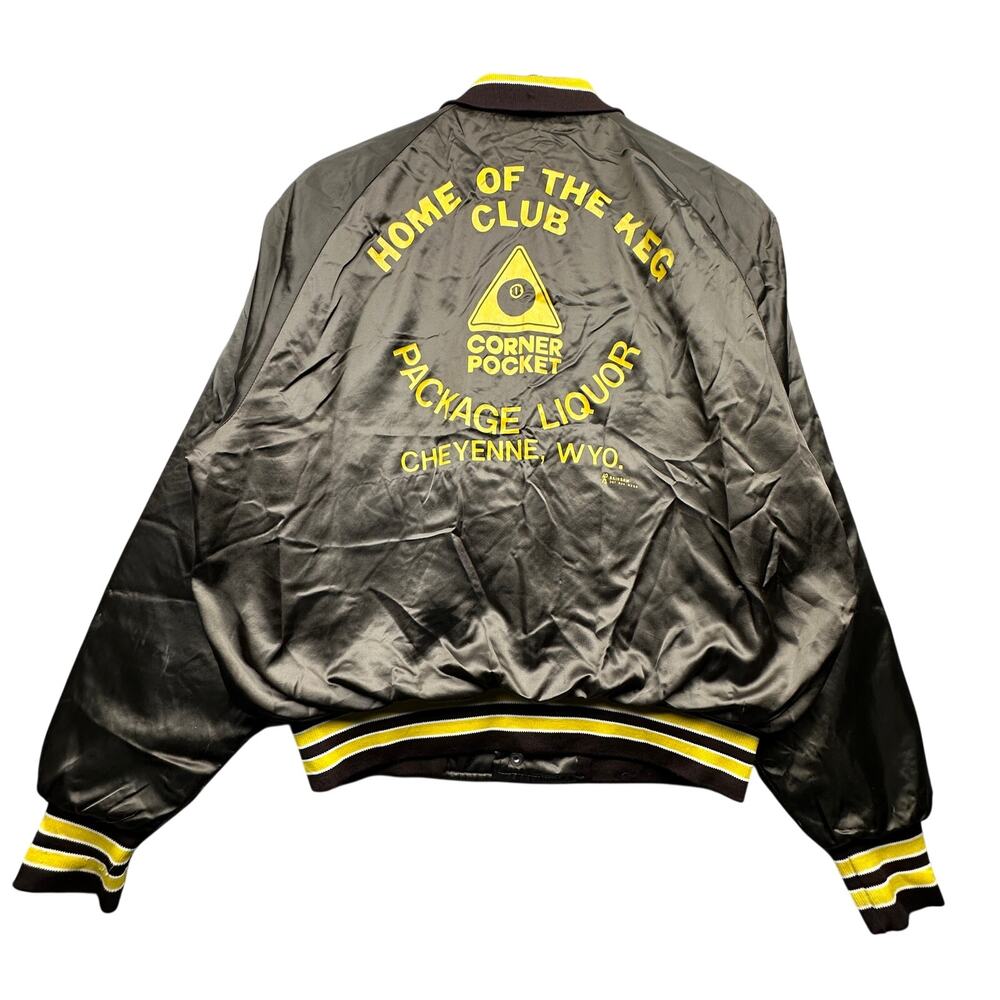 Vintage Aristo Jac Satin Jacket Mens Medium Package Liquor Cheyenne Wyoming Snap